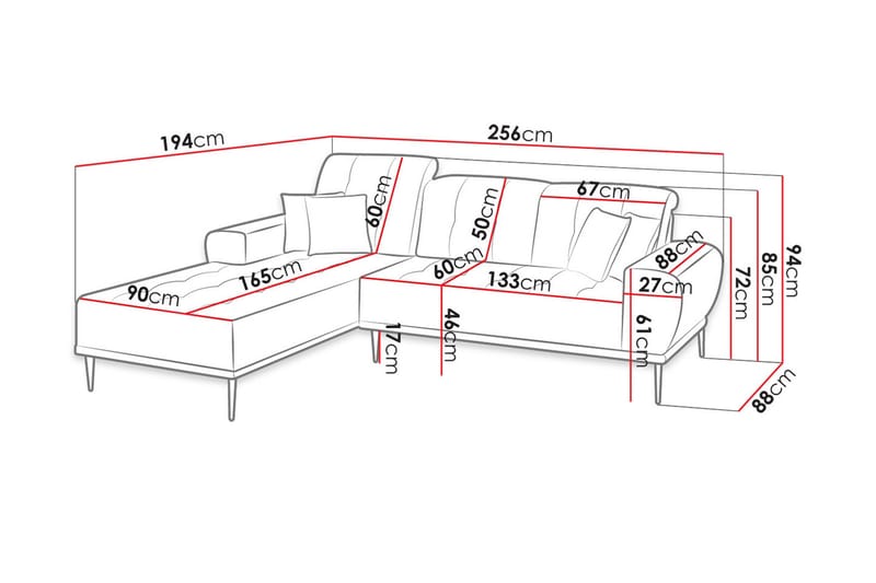 RAPAKI 3-sits Soffa med Divan Vänster Grå - Möbler - Vardagsrum - Soffor - Divansoffa & schäslong