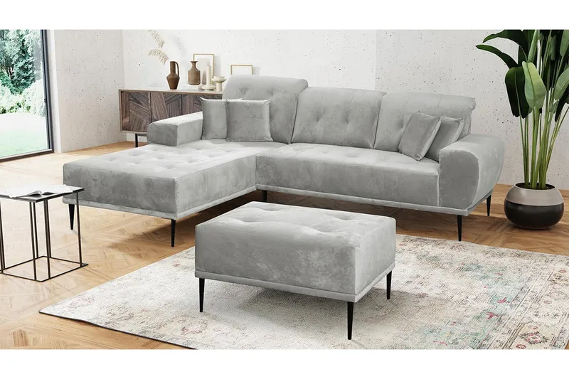 Rapale Soffgrupp Vänster med Fotpall - Sammet/Silver - Möbler - Vardagsrum - Soffor - Divansoffa & schäslong