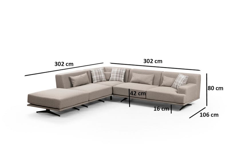 Sanroman Vänstervänd L-formad Schäslongsoffa 302 cm i Tyg - Beige - Möbler - Vardagsrum - Soffor - Divansoffa & schäslong
