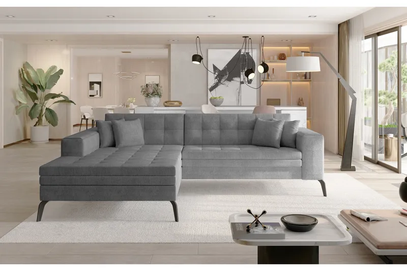Solangis 5-sits Vänster L-formad Bäddsoffa med Divan i Tyg - Grå - Möbler - Vardagsrum - Bäddsoffor - Bäddsoffa divan