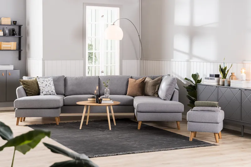 Trend 4-sits Högervänd L-formad Schäslongsoffa i Tyg - Grå - Möbler - Vardagsrum - Soffor - Divansoffa & schäslong