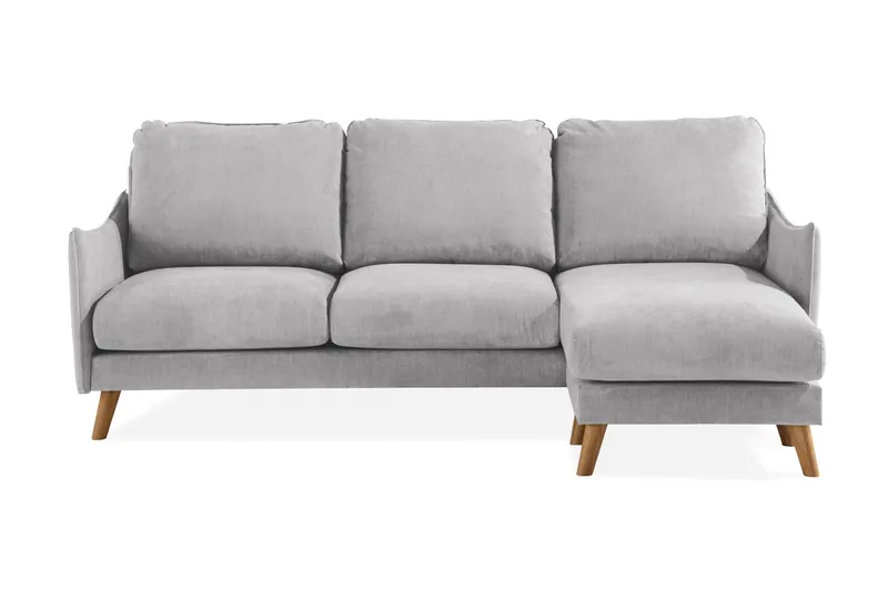 Trend Lyx 3-sits Högervänd L-formad Divansoffa i Tyg, Ljusgrå