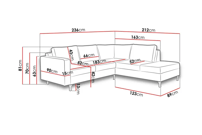 Truro 8-sits Soffa Vänster - Silver - Möbler - Vardagsrum - Soffor - Divansoffa & schäslong
