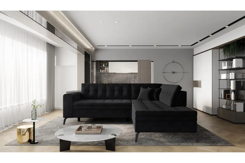 Vargvik 3-sits Soffa med Schäslong Höger, Svart