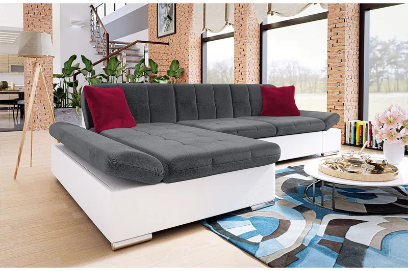 Djerra Soffa med Divan 3-sits - Vit/Mörkgrå/Röd - Möbler - Vardagsrum - Soffor - Skinnsoffor