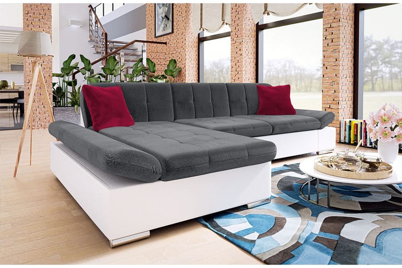 Djerra Soffa med Divan 3-sits - Vit/Mörkgrå/Röd - Möbler - Vardagsrum - Soffor - Skinnsoffor