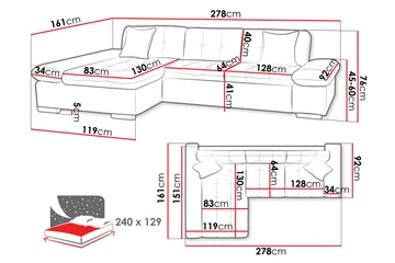 Djerra Soffa med Divan 3-sits - Vit/Mörkgrå/Röd - Möbler - Vardagsrum - Soffor - Skinnsoffor