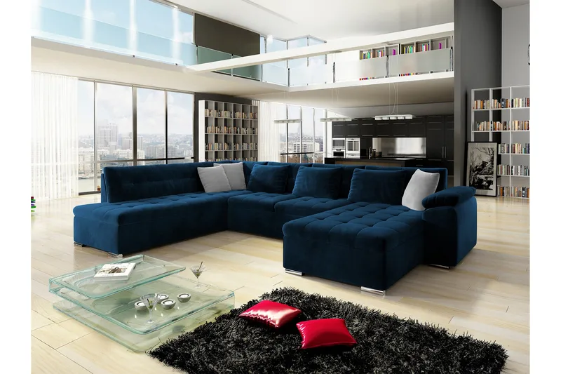 Dynir Soffa med Divan och Schäslong 4-sits - Blå/Beige - Möbler - Vardagsrum - Soffor - U-soffor