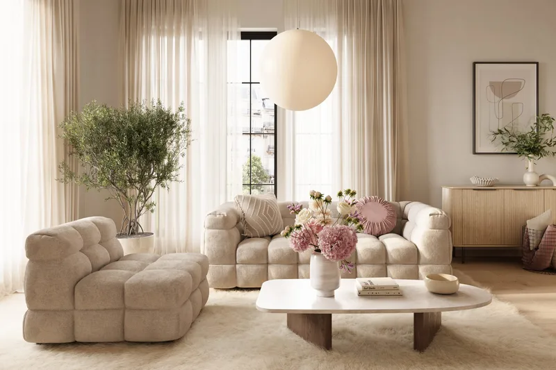 Elise 3-sits Bubblig Soffa - Beige - Möbler - Vardagsrum - Soffor - 3-sits soffor