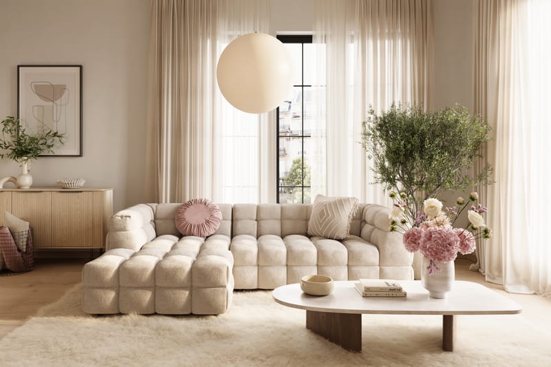 Elise 3-sits Bubblig Soffa med Divan Vänster - Beige - Möbler - Vardagsrum - Soffor - Divansoffa & schäslong