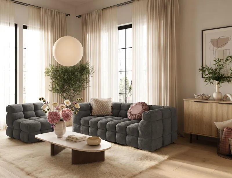 Elise 3-sits Bubblig Soffa - Mörkgrå - Möbler - Vardagsrum - Soffor - 3-sits soffor