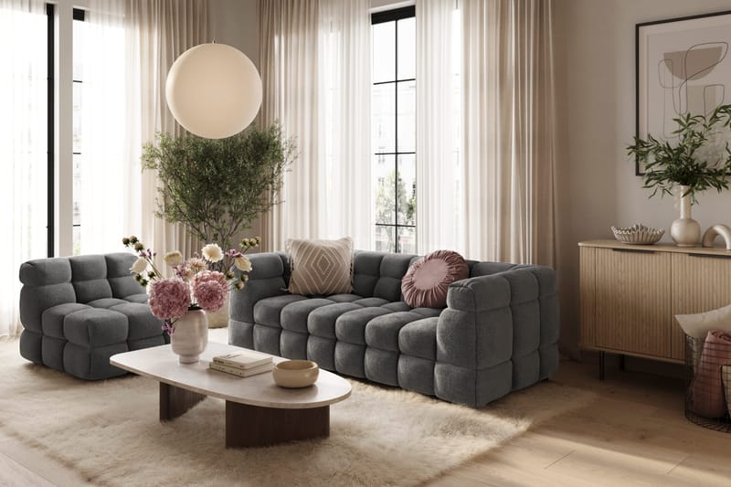 Elise 3-sits Bubblig Soffa - Mörkgrå - Möbler - Vardagsrum - Soffor - 3-sits soffor