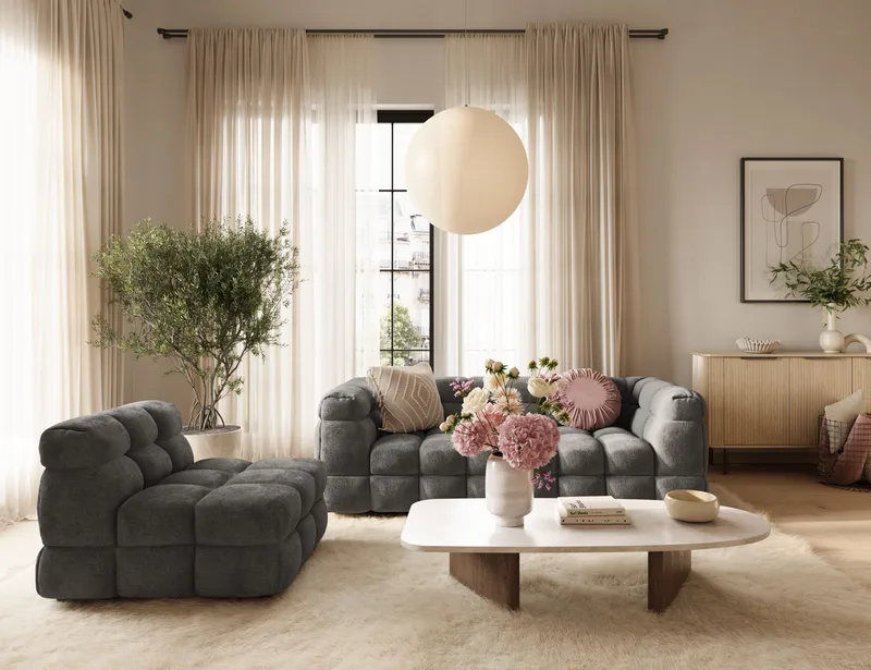 Elise 3-sits Bubblig Soffa - Mörkgrå - Möbler - Vardagsrum - Soffor - 3-sits soffor