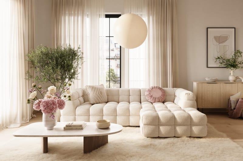 Elise 4-sits Bubblig Soffa med Divan Höger - Beige Teddy - Möbler - Vardagsrum - Soffor - Divansoffa & schäslong