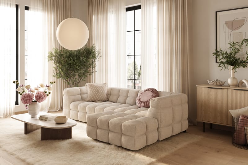 Elise 4-sits Bubblig Soffa med Divan Höger - Beige - Möbler - Vardagsrum - Soffor - Divansoffa & schäslong