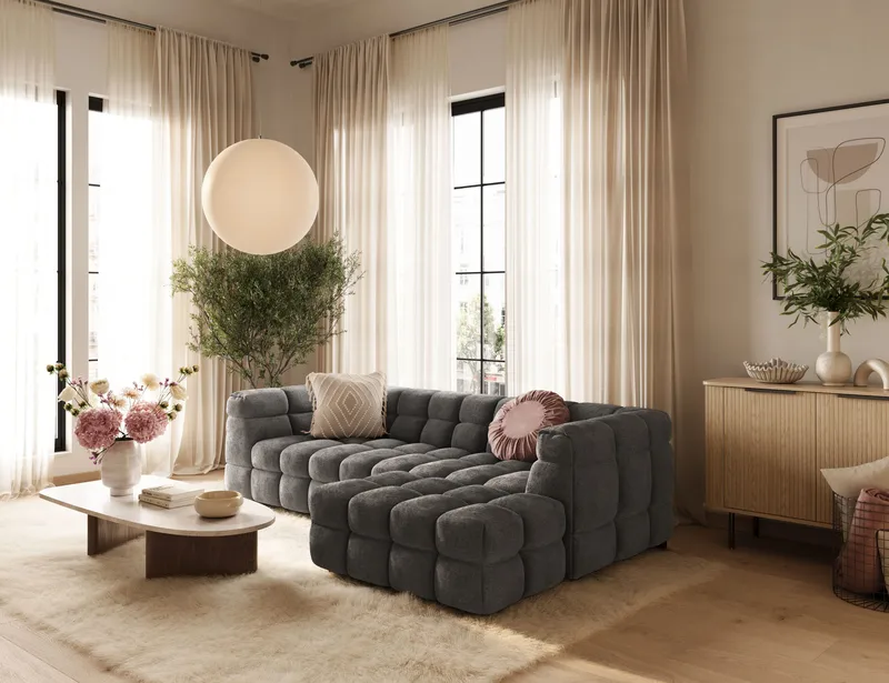 Elise 4-sits Bubblig Soffa med Divan Höger - Mörkgrå - Möbler - Vardagsrum - Soffor - Divansoffa & schäslong