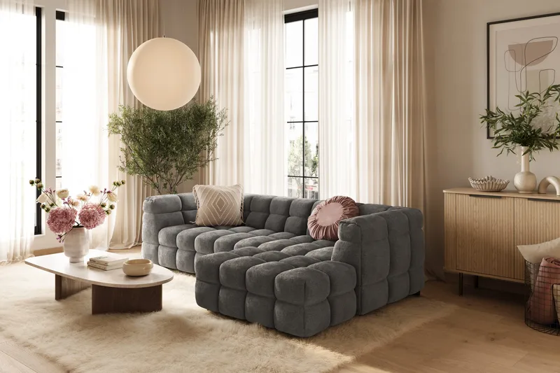 Elise 4-sits Bubblig Soffa med Divan Höger - Mörkgrå - Möbler - Vardagsrum - Soffor - Divansoffa & schäslong