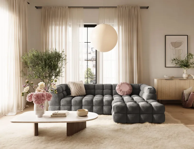 Elise 4-sits Bubblig Soffa med Divan Höger - Mörkgrå - Möbler - Vardagsrum - Soffor - Divansoffa & schäslong