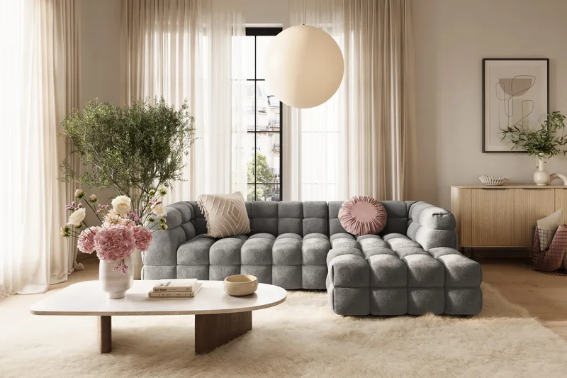 Elise 4-sits Bubblig Soffa med Divan Höger - Mörkgrå - Möbler - Vardagsrum - Soffor - Divansoffa & schäslong