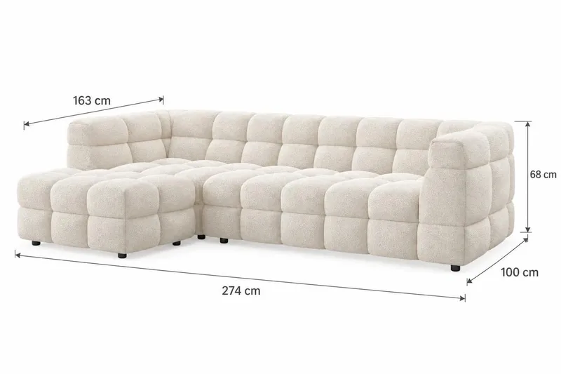 Elise 4-sits Bubblig Soffa med Divan Vänster - Beige - Möbler - Vardagsrum - Soffor - Divansoffa & schäslong