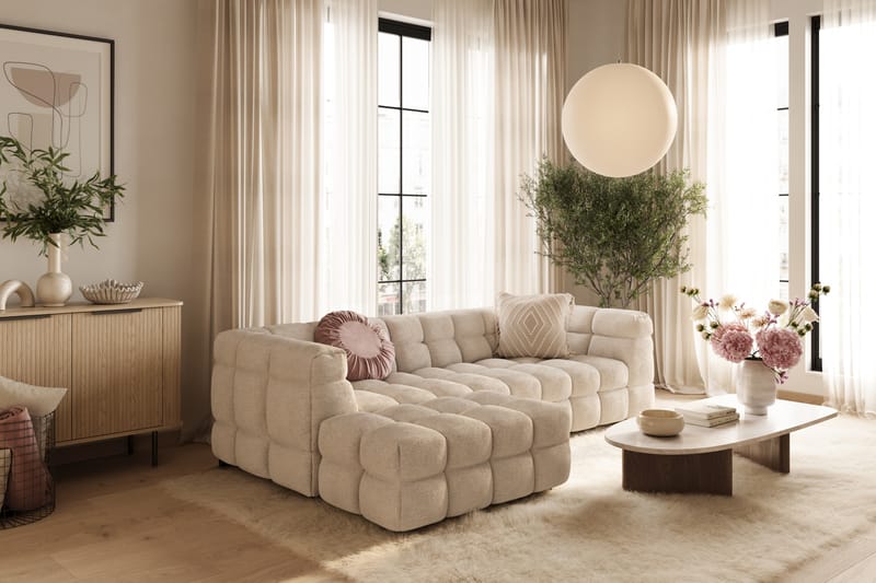 Elise 4-sits Bubblig Soffa med Divan Vänster - Beige - Möbler - Vardagsrum - Soffor - Divansoffa & schäslong