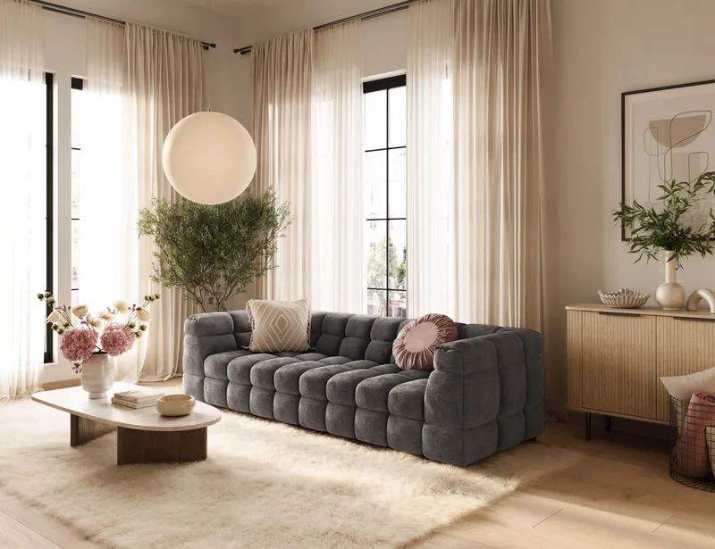 Elise 4-sits Bubblig Soffa - Mörkgrå - Möbler - Vardagsrum - Soffor - 4-sits soffor