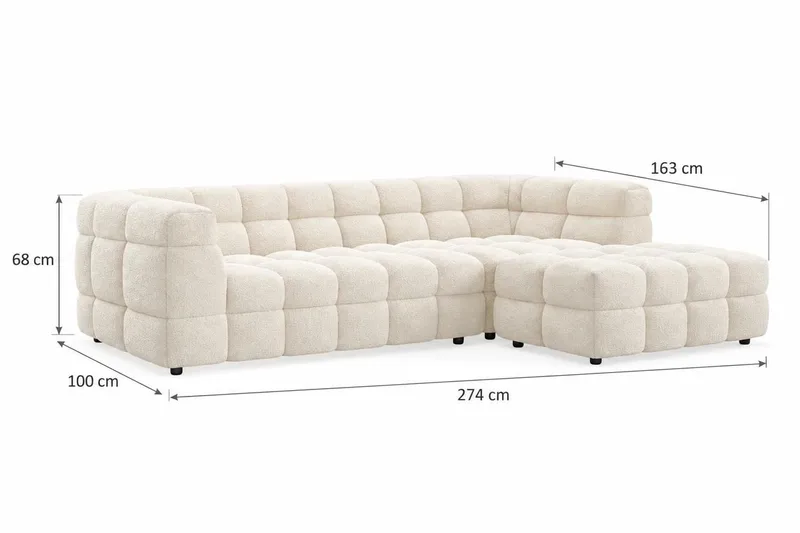 Elise 4-sits Högervänd L-formad Bubblig Divansoffa 274 cm i Bouclé - Gräddvit - Möbler - Vardagsrum - Soffor - Divansoffa & schäslong