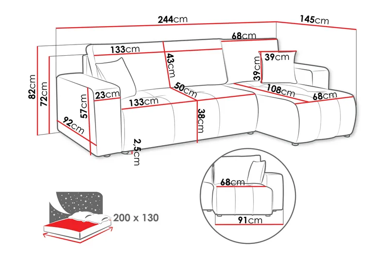 Flo Bäddsoffa med Divan 3-sits - Grå - Möbler - Vardagsrum - Soffor - Divansoffa & schäslong