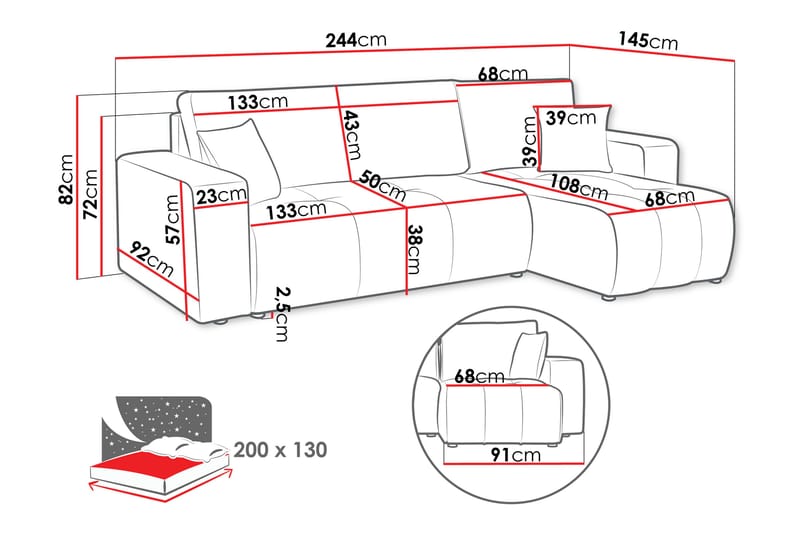 Flo Bäddsoffa med Divan 3-sits - Svart - Möbler - Vardagsrum - Soffor - Divansoffa & schäslong