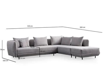 Floransa 4-sits Soffa med Divan - Ljusgrå - Möbler - Vardagsrum - Soffor - Divansoffa & schäslong
