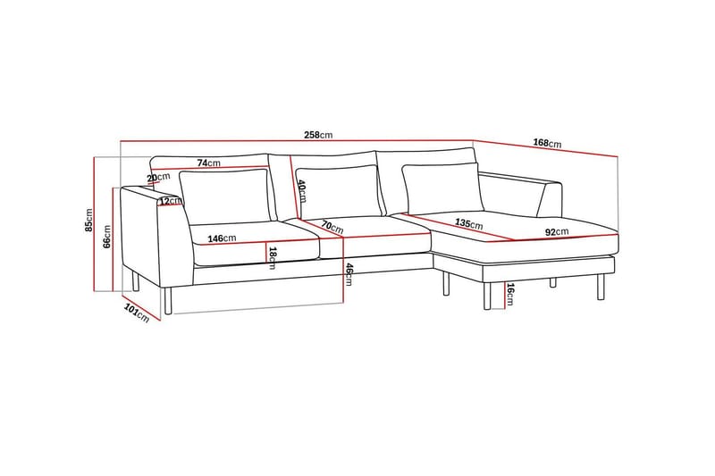 Florenz 3-sits Soffa med Divan Höger - Ljusgrå - Möbler - Vardagsrum - Soffor - Divansoffa & schäslong