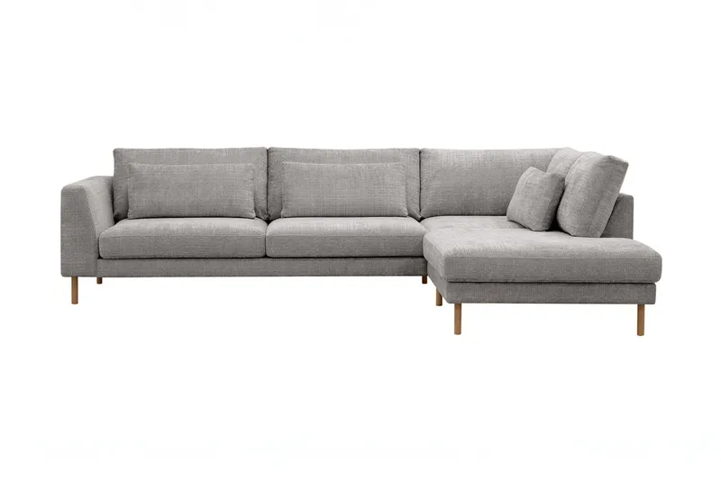 Florenz 4-sits Högervänd L-formad Schäslongsoffa i Chenille, Ljusgrå