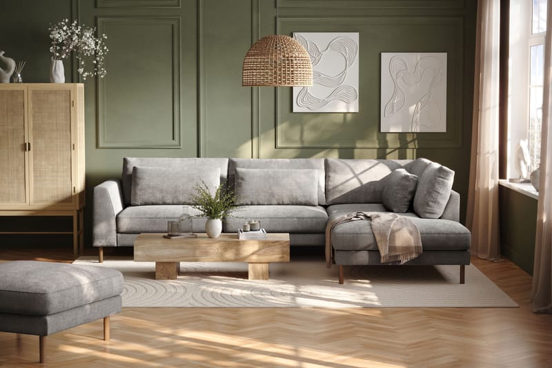 Florenz 4-sits Högervänd L-formad Schäslongsoffa i Chenille - Ljusgrå - Möbler - Vardagsrum - Soffor - Divansoffa & schäslong