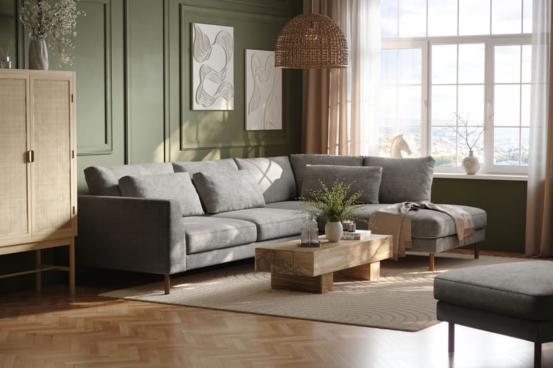 Florenz 4-sits Högervänd L-formad Schäslongsoffa i Chenille - Ljusgrå - Möbler - Vardagsrum - Soffor - Divansoffa & schäslong