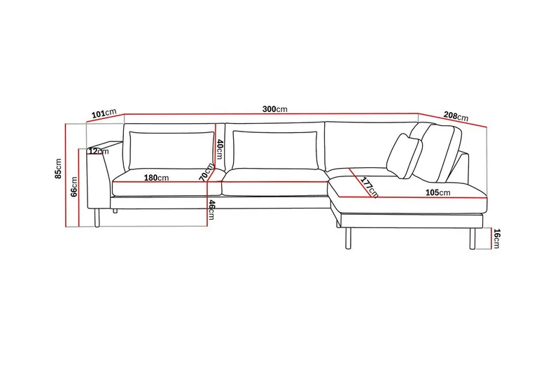 Florenz 4-sits Högervänd L-formad Schäslongsoffa i Tyg - Grå / Beige - Möbler - Vardagsrum - Soffor - Divansoffa & schäslong