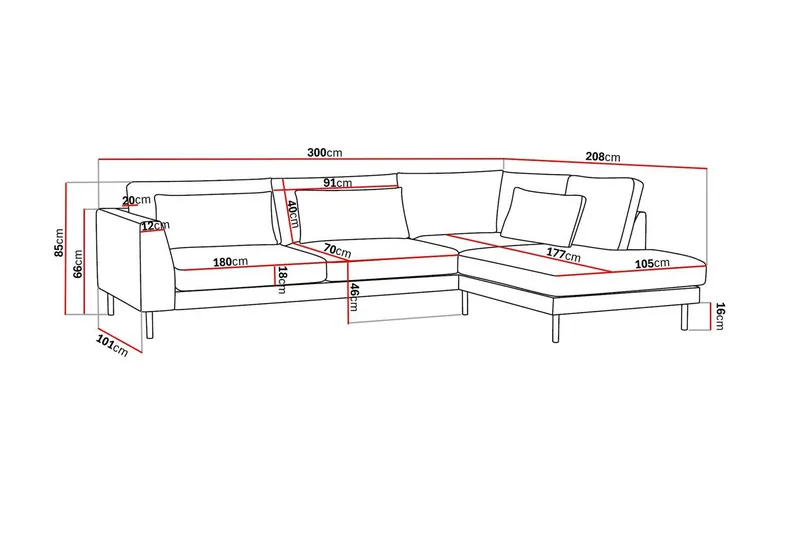 Florenz 4-sits Högervänd L-formad Schäslongsoffa i Tyg - Grå / Beige - Möbler - Vardagsrum - Soffor - Divansoffa & schäslong