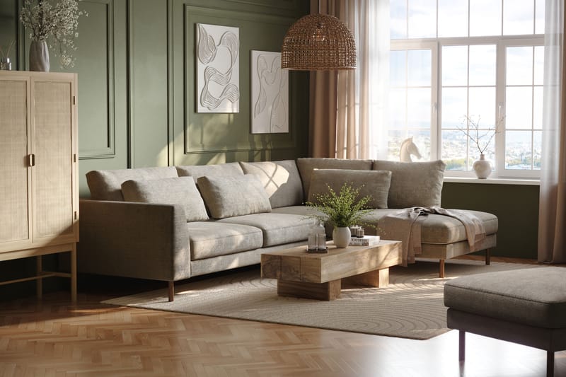 Florenz 4-sits Högervänd L-formad Schäslongsoffa i Tyg - Grå / Beige - Möbler - Vardagsrum - Soffor - Divansoffa & schäslong