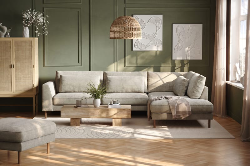 Florenz 4-sits Högervänd L-formad Schäslongsoffa i Tyg - Grå/Beige - Möbler - Vardagsrum - Soffor - Divansoffa & schäslong