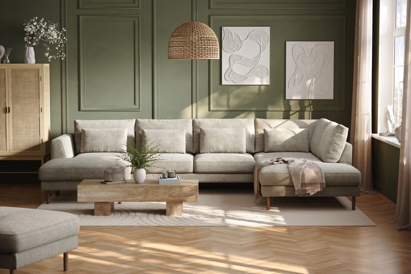 Florenz 4-sits Högervänd U-formad Soffa med Divan och Schäslong i Chenille - Grå / Beige - Möbler - Vardagsrum - Soffor - U-soffor