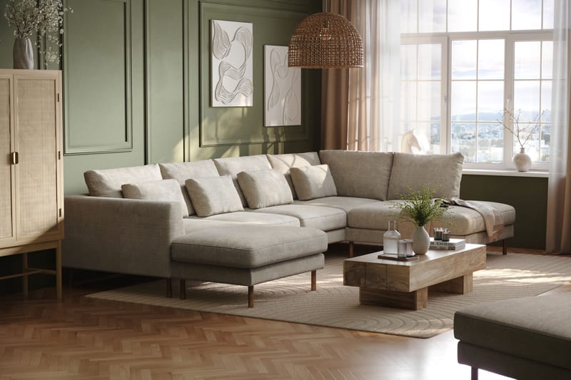 Florenz 4-sits Högervänd U-formad Soffa med Divan och Schäslong i Chenille - Grå / Beige - Möbler - Vardagsrum - Soffor - U-soffor