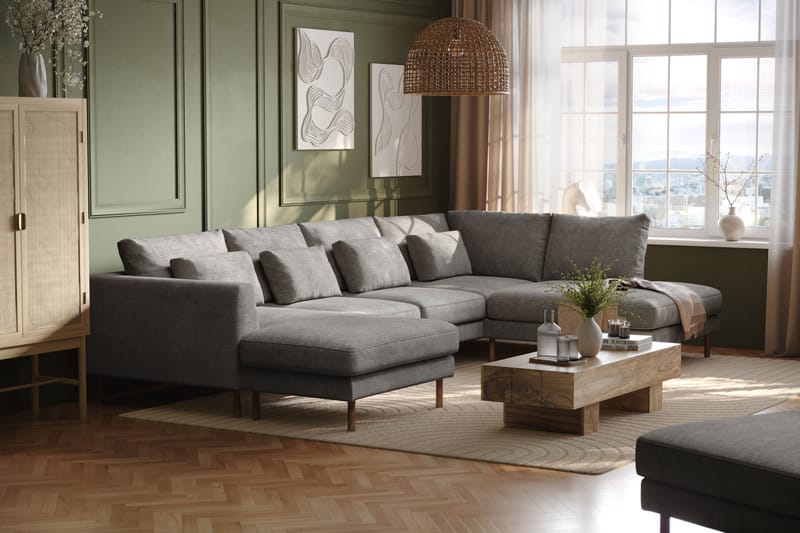 Florenz 4-sits Högervänd U-formad Soffa med Divan och Schäslong i Chenille - Ljusgrå - Möbler - Vardagsrum - Soffor - U-soffor
