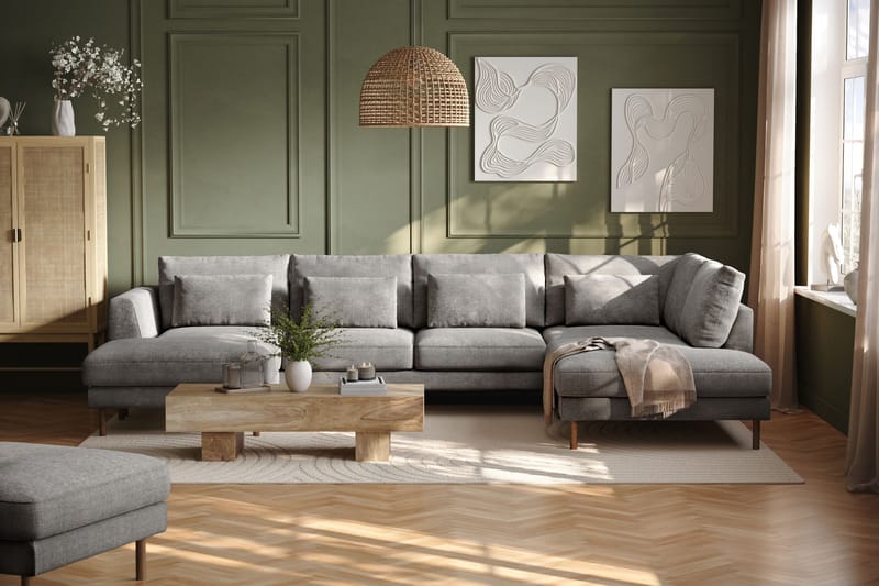 Florenz 4-sits Högervänd U-formad Soffa med Divan och Schäslong i Chenille - Ljusgrå - Möbler - Vardagsrum - Soffor - U-soffor