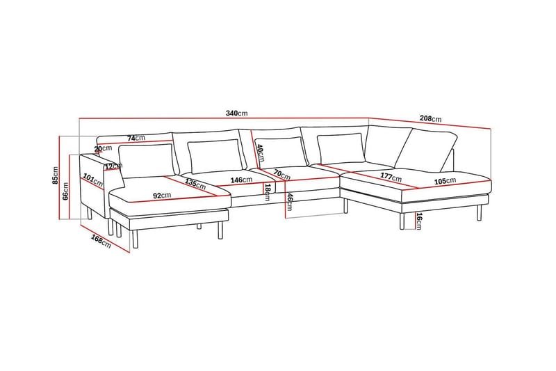 Florenz 4-sits Högervänd U-formad Soffa med Divan och Schäslong i Chenille - Ljusgrå - Möbler - Vardagsrum - Soffor - U-soffor