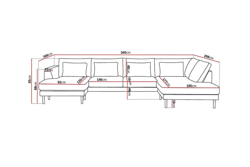 Florenz 4-sits Högervänd U-formad Soffa med Divan och Schäslong i Chenille - Ljusgrå - Möbler - Vardagsrum - Soffor - U-soffor