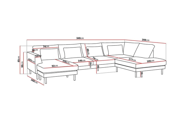 Florenz 4-sits U-Soffa med Divan Vänster Ljusgrå - Möbler - Vardagsrum - Soffor - U-soffor
