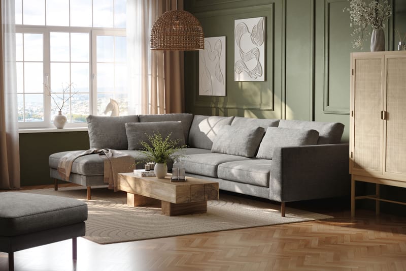 Florenz 4-sits Vänstervänd L-formad Schäslongsoffa i Chenille - Ljusgrå - Möbler - Vardagsrum - Soffor - Divansoffa & schäslong