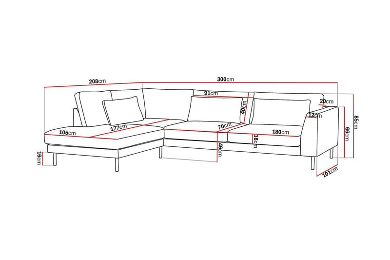 Florenz 4-sits Vänstervänd L-formad Schäslongsoffa i Tyg - Beige - Möbler - Vardagsrum - Soffor - Divansoffa & schäslong