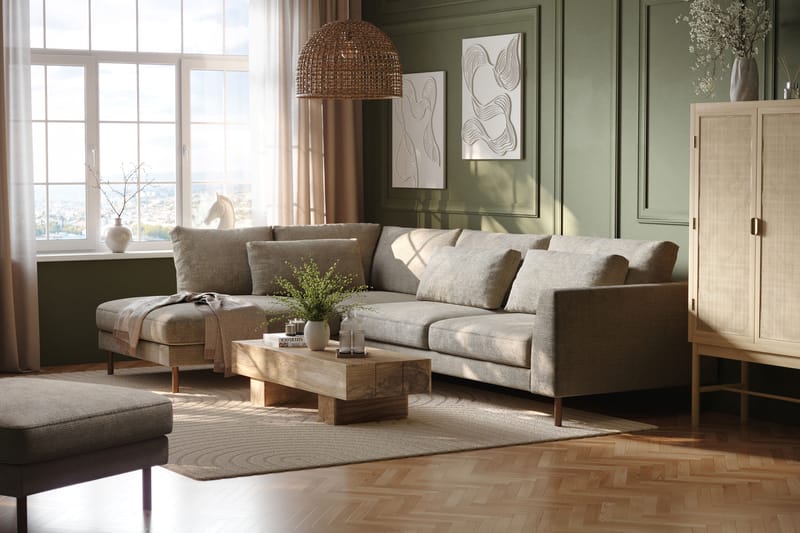 Florenz 4-sits Vänstervänd L-formad Schäslongsoffa i Tyg - Grå / Beige - Möbler - Vardagsrum - Soffor - Divansoffa & schäslong