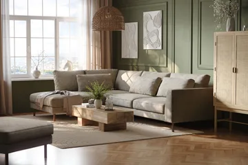 Florenz 4-sits Vänstervänd L-formad Schäslongsoffa i Tyg - Grå/Beige - Möbler - Vardagsrum - Soffor - Divansoffa & schäslong