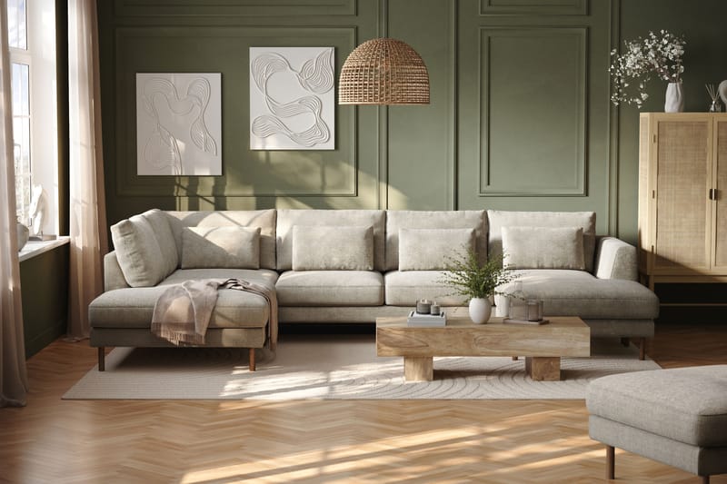 Florenz 4-sits Vänstervänd U-formad Soffa med Divan och Schäslong i Chenille - Grå / Beige - Möbler - Vardagsrum - Soffor - U-soffor
